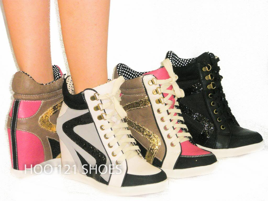 Anklet With Sneakers
 Sparkle Glitter Platform Boot High Heel Wedge Ankle