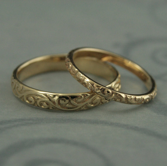 Antique Style Wedding Rings
 Patterned Wedding Band Set Vintage Style Wedding Rings His and