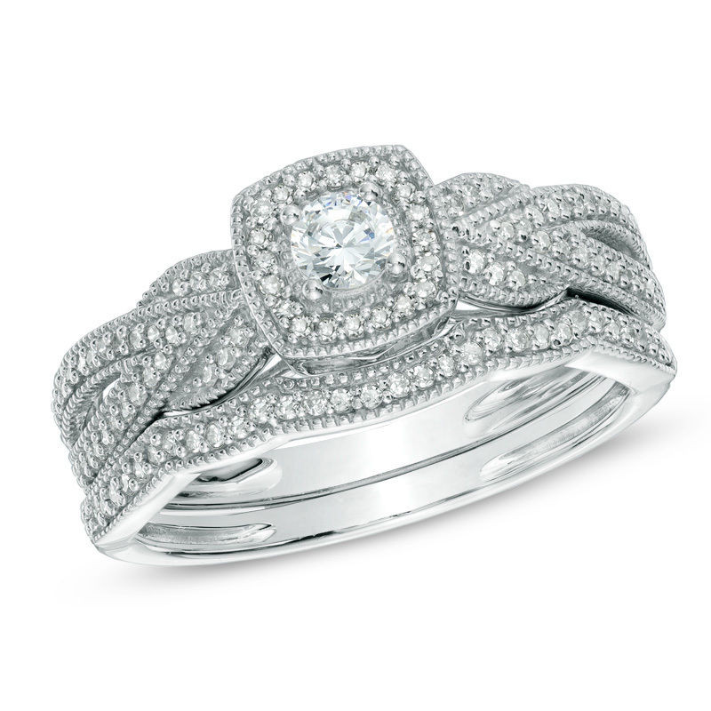Antique Style Wedding Rings
 White Gold Halo Antique Vintage Style Round Diamond