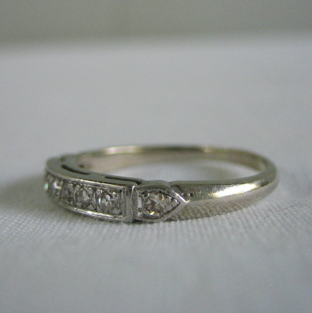 Antique Wedding Bands
 Vintage Wedding Band 1940s Diamond White Gold Ships from