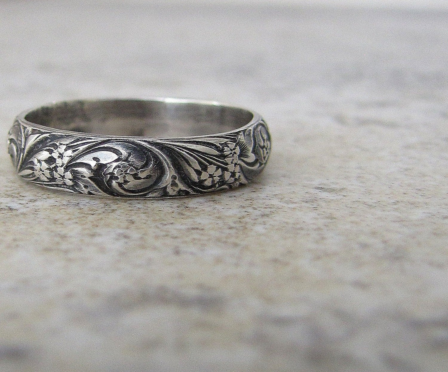 Antique Wedding Bands
 Engraved Antique Wedding Band Floral Pattern Ring Silver