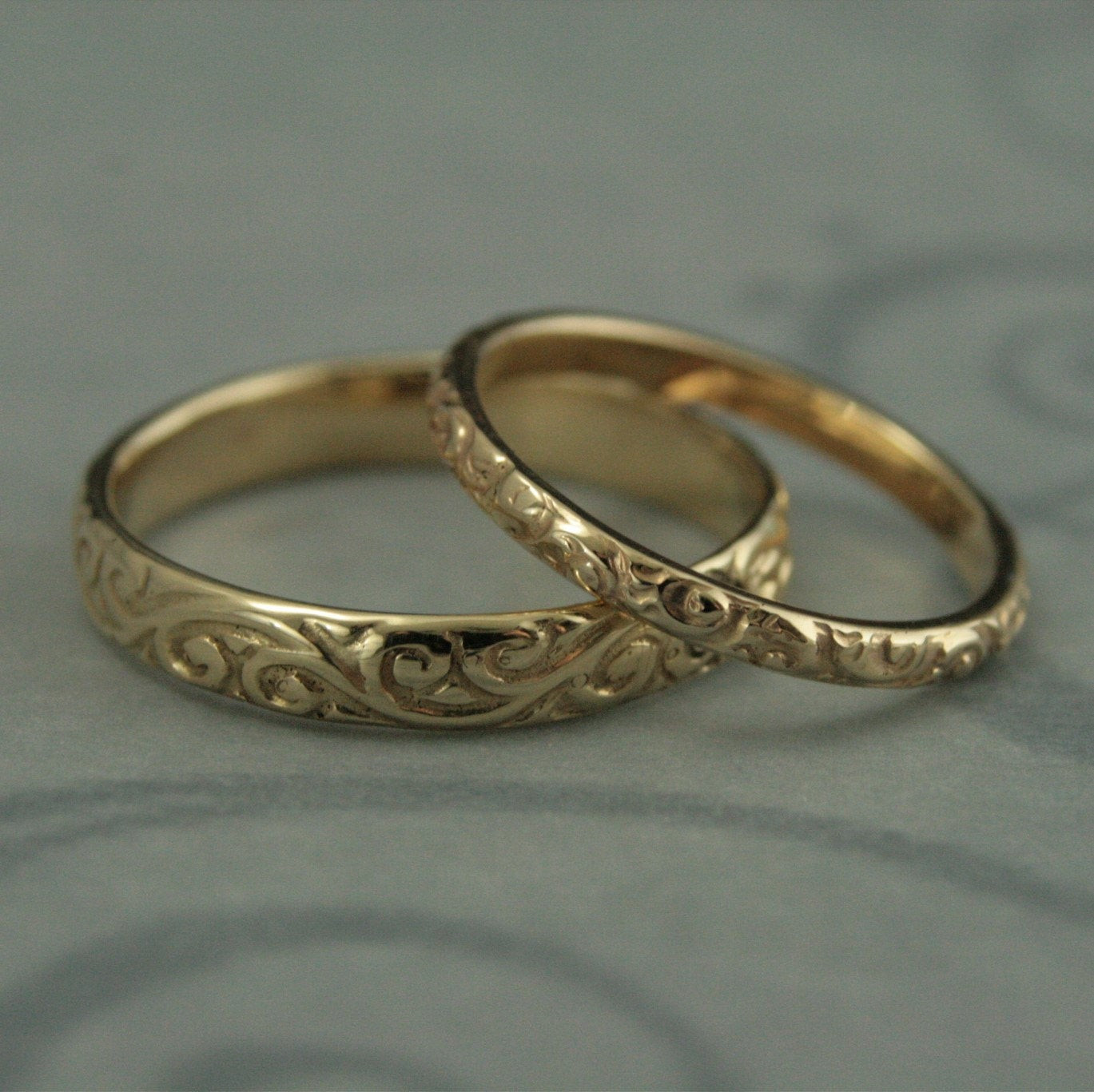 Antique Wedding Bands
 Patterned Wedding Band Set Vintage Style Wedding Rings His and