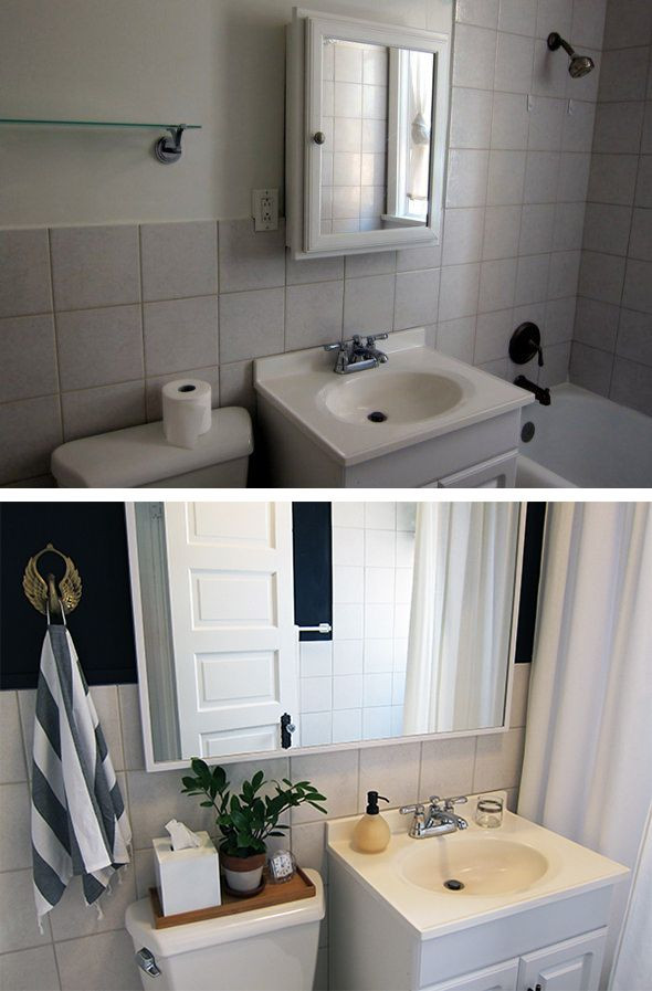 Apartment Bathroom Decor
 Rental Bathroom Before & After Makeover with dark wall