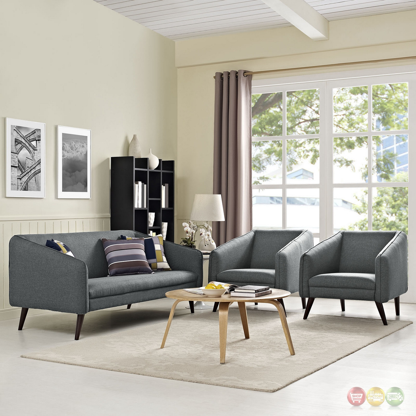 Armchairs For Living Room
 Slide Modern 3 pc Upholstered Sofa & Armchairs Living Room