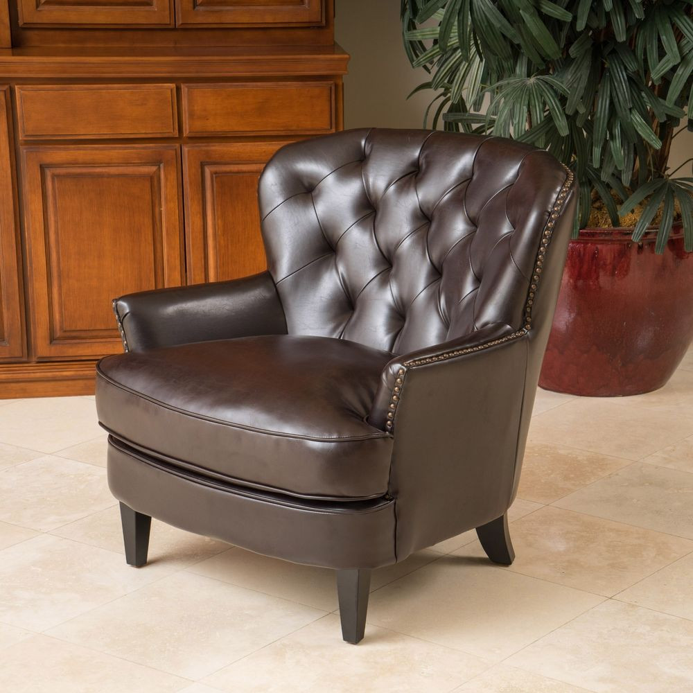 Armchairs For Living Room
 Living Room Furniture Brown Tufted Leather Club Chair w