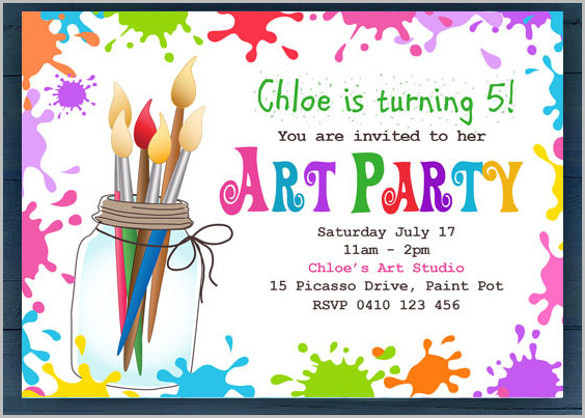 Art Birthday Party Invitations
 Kids Invitation Templates – 27 Free PSD Vector EPS AI