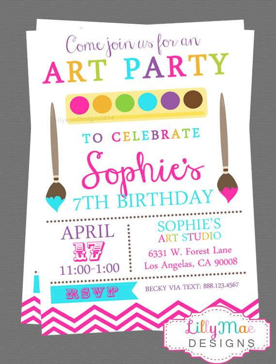 Art Birthday Party Invitations
 Art Party Invitation Digital File by LillyMaeDesigns on Etsy