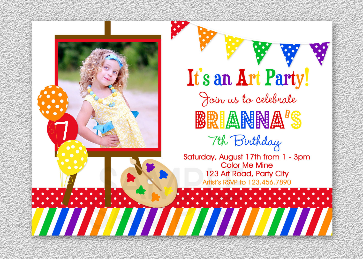 Art Birthday Party Invitations
 Art Birthday Party Invitation Rainbow Art Invitation