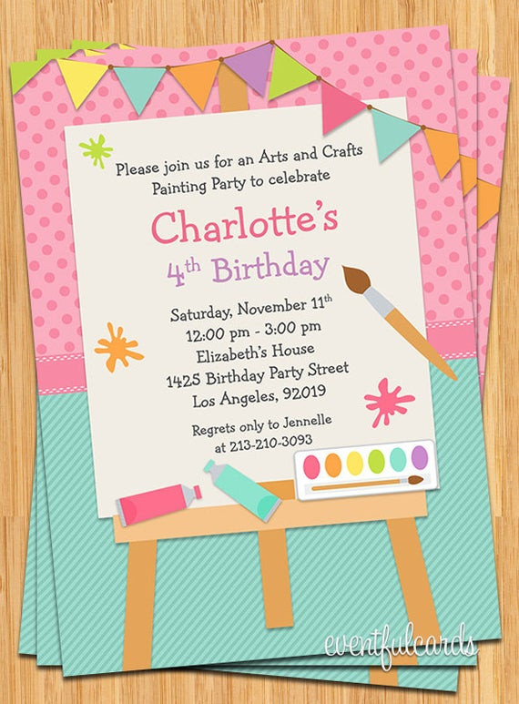 Art Birthday Party Invitations
 Art Painting Birthday Party Invitation for Kids Printable