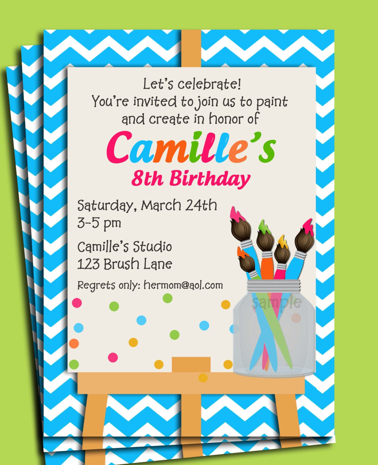 Art Birthday Party Invitations
 Painting Art Party Birthday Invitation Printable or Printed