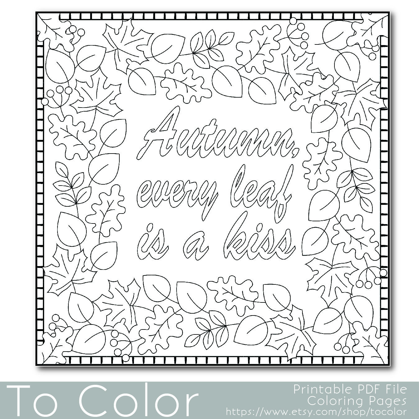 Autumn Coloring Pages For Adults
 Autumn Leaves Coloring Page for Adults PDF JPG by ToColor