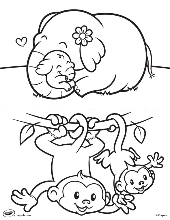 Baby Animal Coloring Sheets
 First Pages Elephant and Monkey Coloring Page