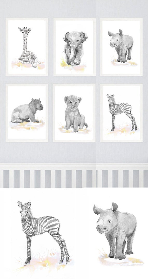 Baby Animal Nursery Decor
 Neutral Nursery Decor Safari Art Set of 6 Prints Baby