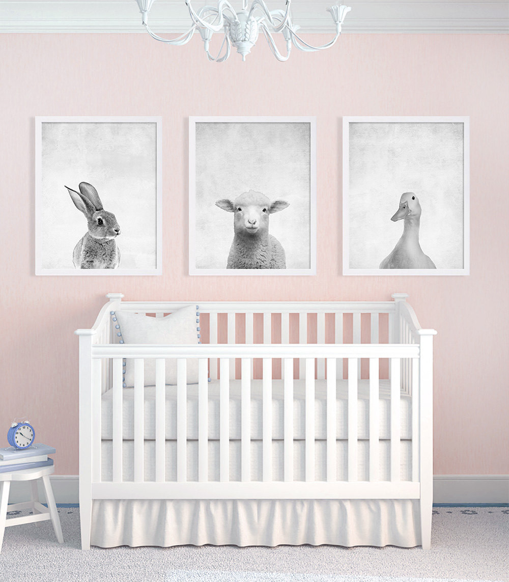 Baby Animal Nursery Decor
 Set of Three Baby Animal Prints Nursery Art Prints Black and