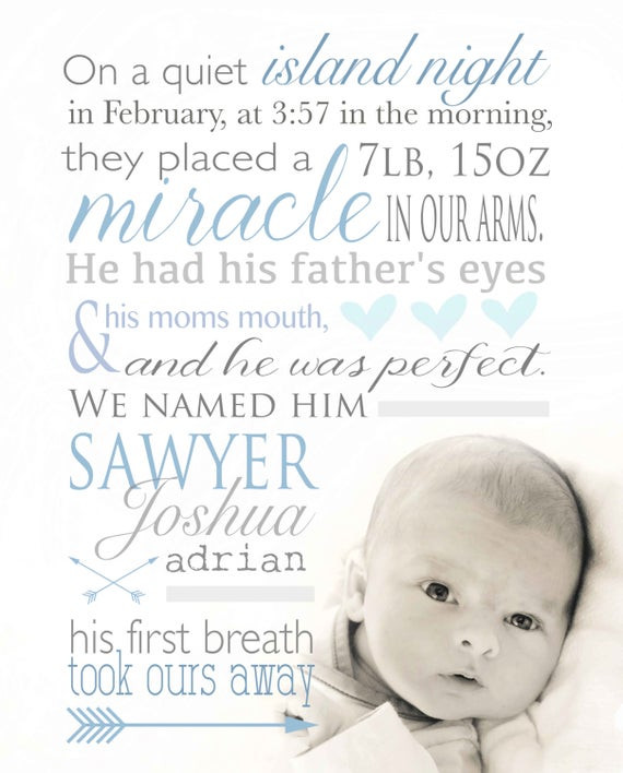 Baby Announcement Quote
 Birth story Nursery Art Birth Announcement Miracle