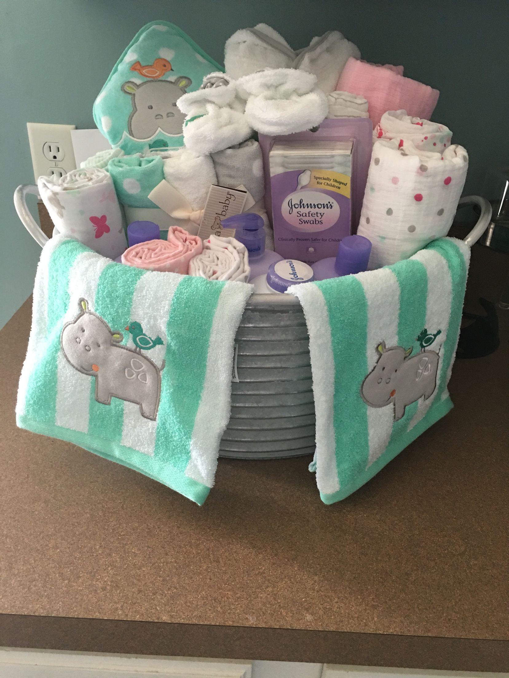 Baby Bath Gift Ideas
 Baby shower present I made Galvanized bucket with baby