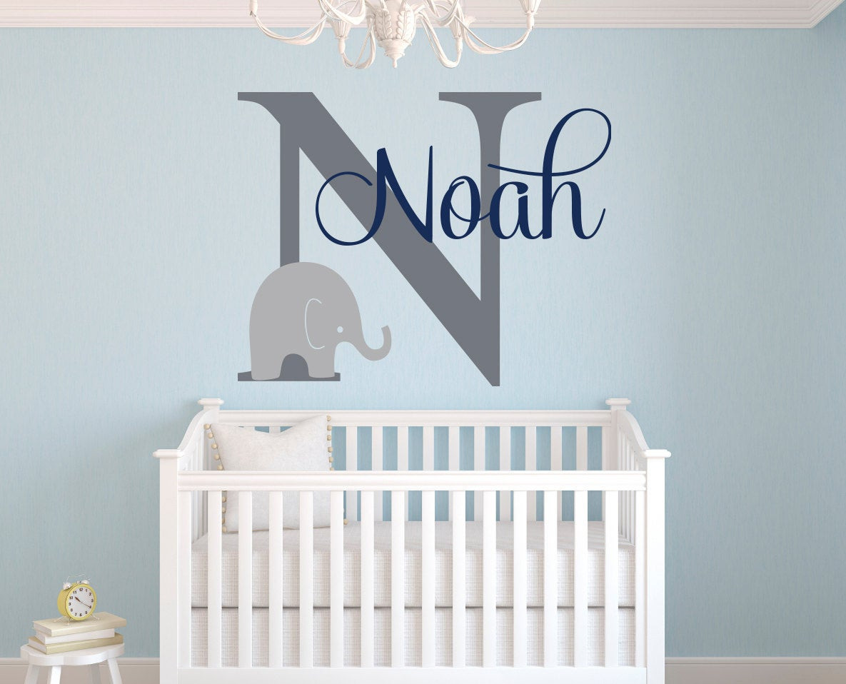 Baby Boy Elephant Nursery Decor
 Name Wall Decal Elephant Wall Decal Elephants Baby Boy