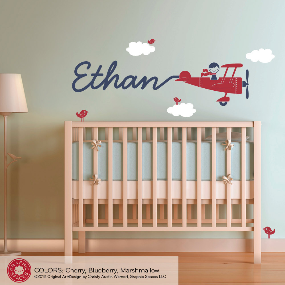Baby Boy Wall Decor Stickers
 Airplane Wall Decal Boy Name Skywriter for by graphicspaces