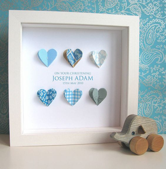 Baby Christening Gift Idea
 Personalised Christening Paper Hearts Art