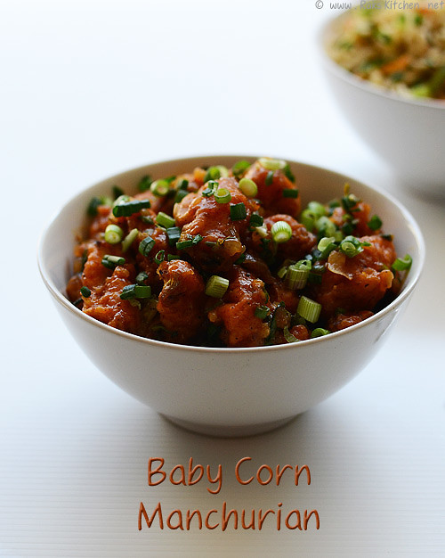 Baby Corn Manchurian
 Lunch menu 12 Chinese fried rice and baby corn