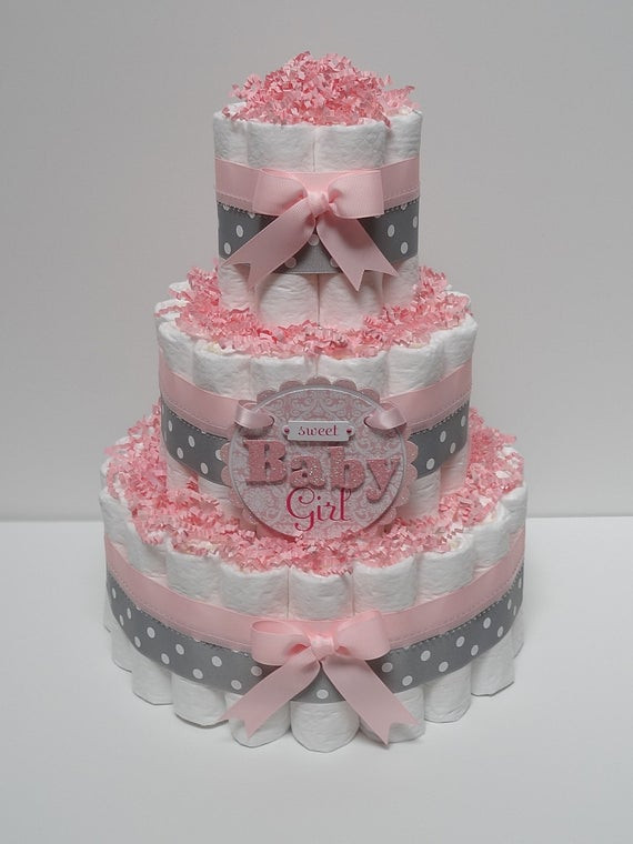 Baby Diaper Cake Diy
 Baby Girl Pink And Gray Diaper Cake Baby by