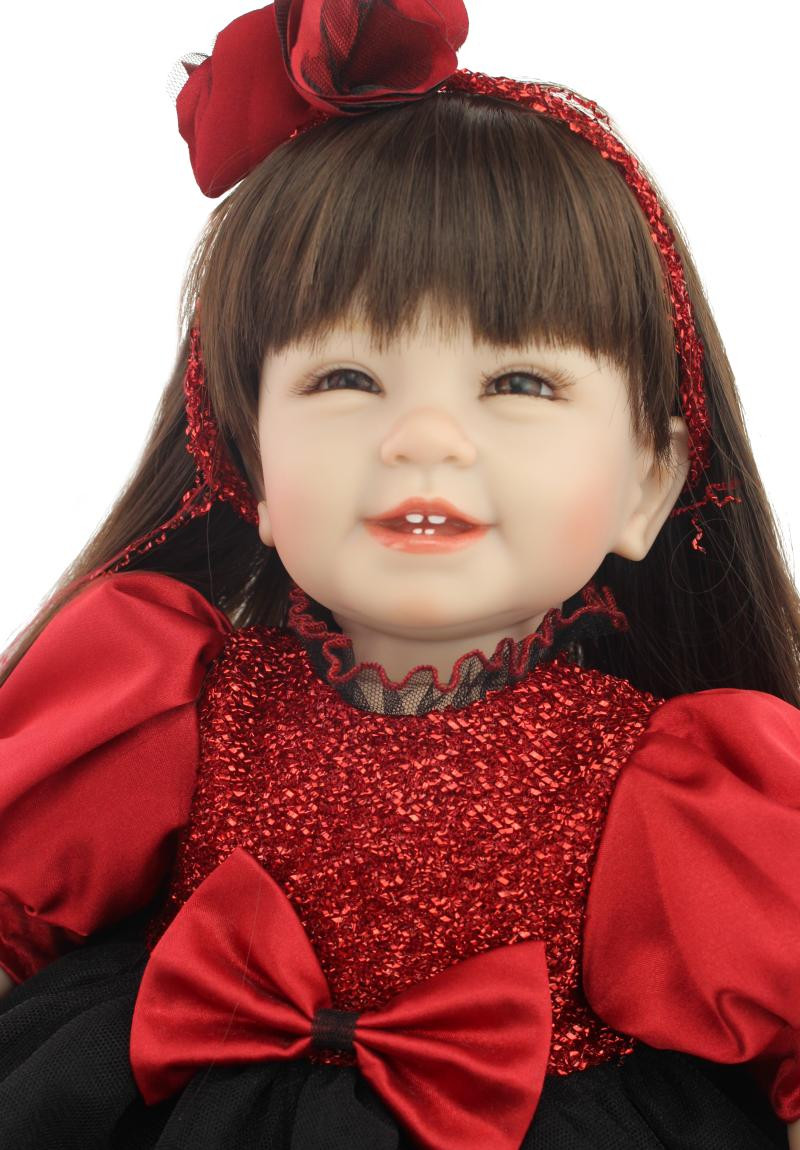 Baby Dolls With Red Hair
 22inch 55cm silicone reborn baby dolls long brown hair red dress bebe alive bonecas best toys
