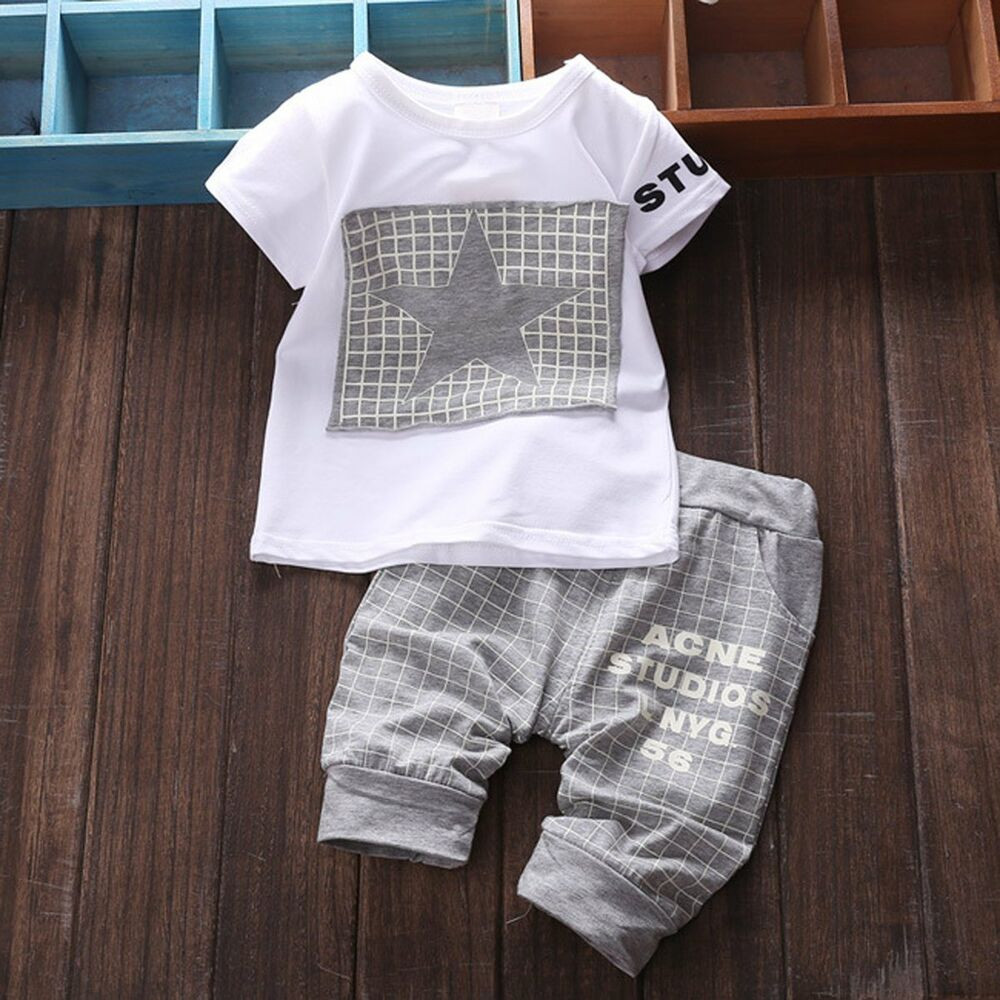 Baby Fashion Clothes
 2pcs Cotton Newborn Baby Infant Boy Clothes Sets T shirt