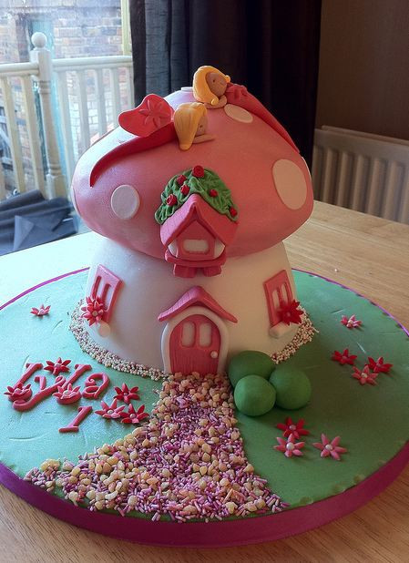 Baby First Birthday Cake Recipes
 Pink mushroom house first birthday cake for baby girl JPG