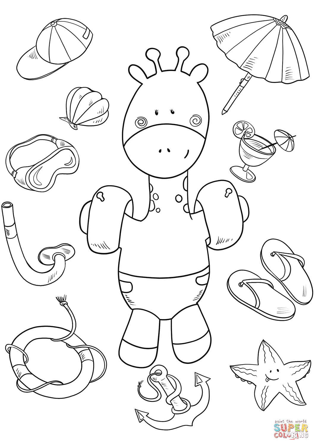 Baby Giraffe Coloring Page
 Baby Giraffe on the Beach coloring page