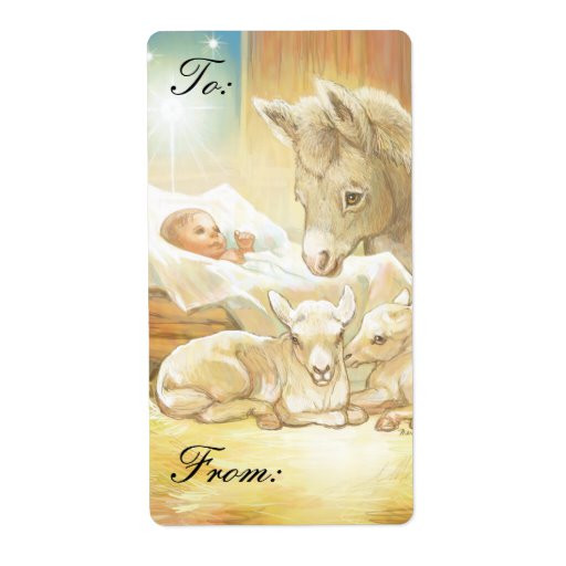 Baby Jesus Gifts
 Baby Jesus Nativity with Lambs & Donkey Gift Tags Label