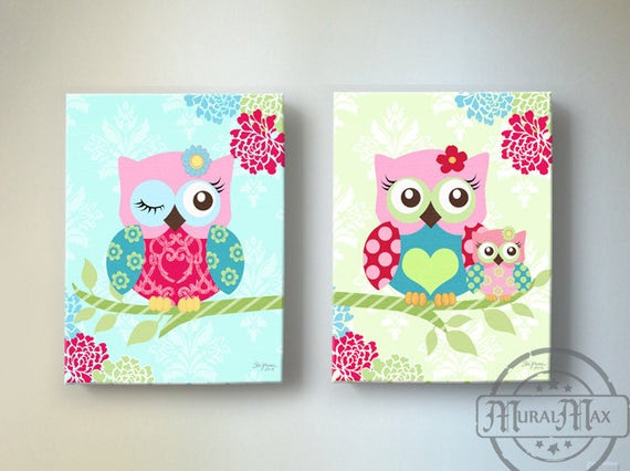 Baby Owl Decor
 Owl Nursery Decor OWL canvas art Baby Girl Nursery by MuralMAX