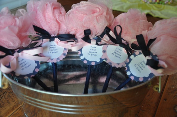 Baby Party Favor
 Nautical Pink and Navy Unique Baby Shower Favor Bath Puff