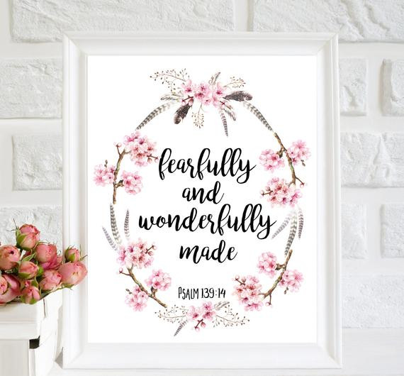Baby Quotes Bible
 Fearfully and wonderfully made Baby girl nursery Bible verse
