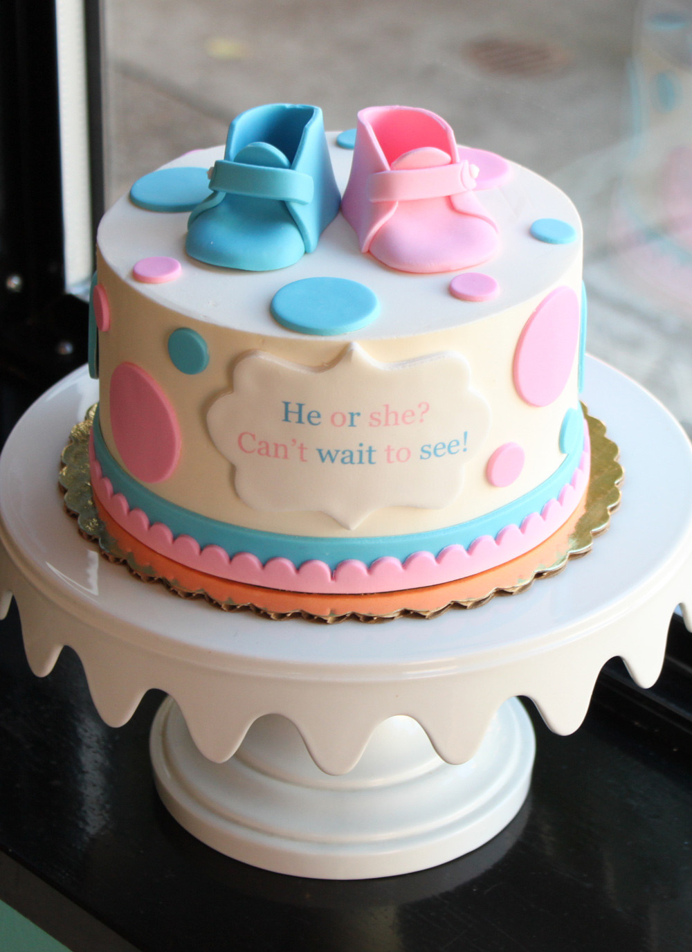 Baby Reveal Party Cakes
 Baby Booties Gender Reveal Cake