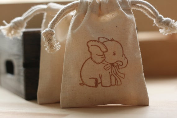 Baby Shower Gift Bags Ideas
 Items similar to Muslin favor bags BaBy ELePhAnT x10