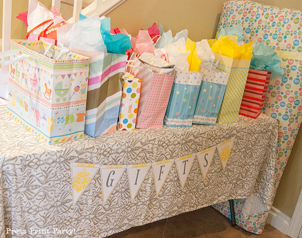 Baby Shower Gift Table
 A Sunny Baby Shower in Yellow and Gray Press Print Party