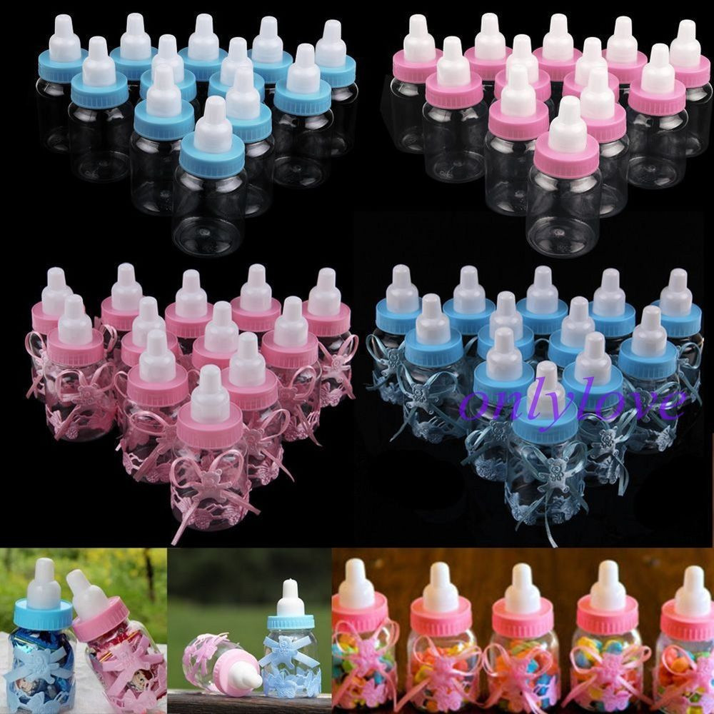 Baby Shower Party Decoration Ideas
 24 Fillable Bottles for Baby Shower Favors Blue Pink Party