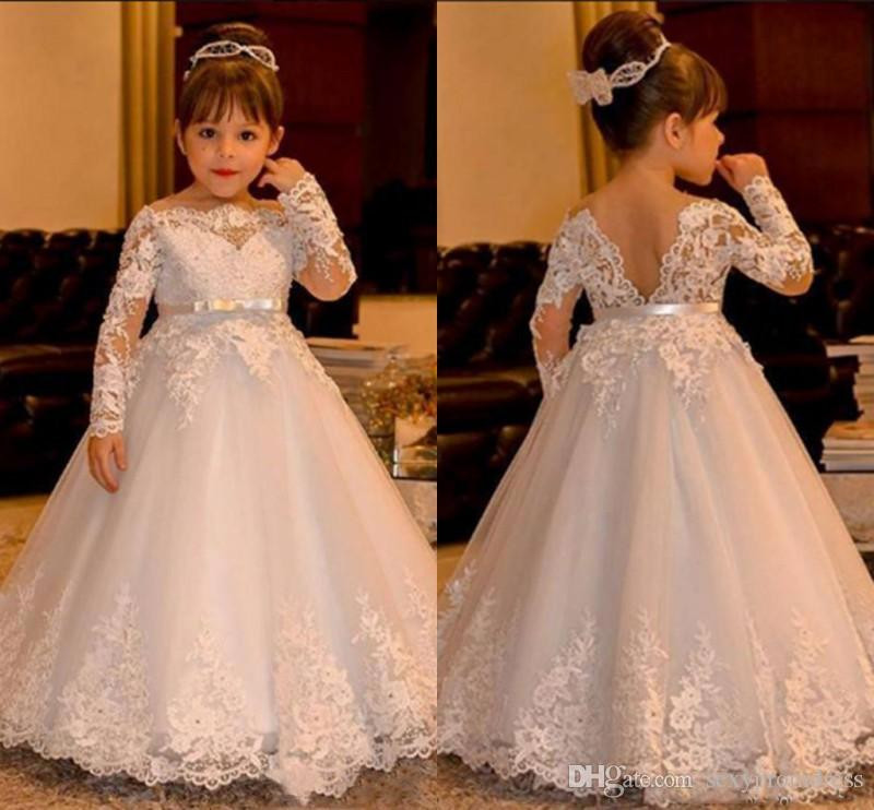 Baby Wedding Dresses
 Cute White Lace Baby Wedding Dresses 2017 Long Sleeve V