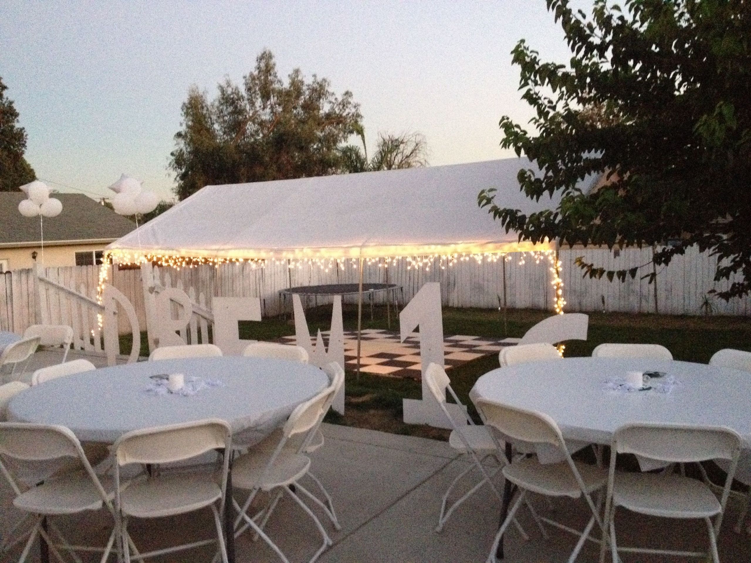 Backyard Sweet Sixteen Party Ideas
 All white party backyard set up in 2019