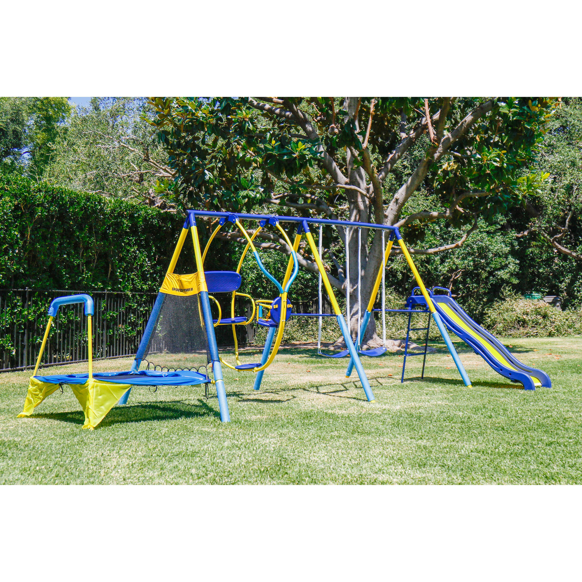 Backyard Swing For Kids
 Kids Playground Set Outdoor Swing Slide w Trampoline