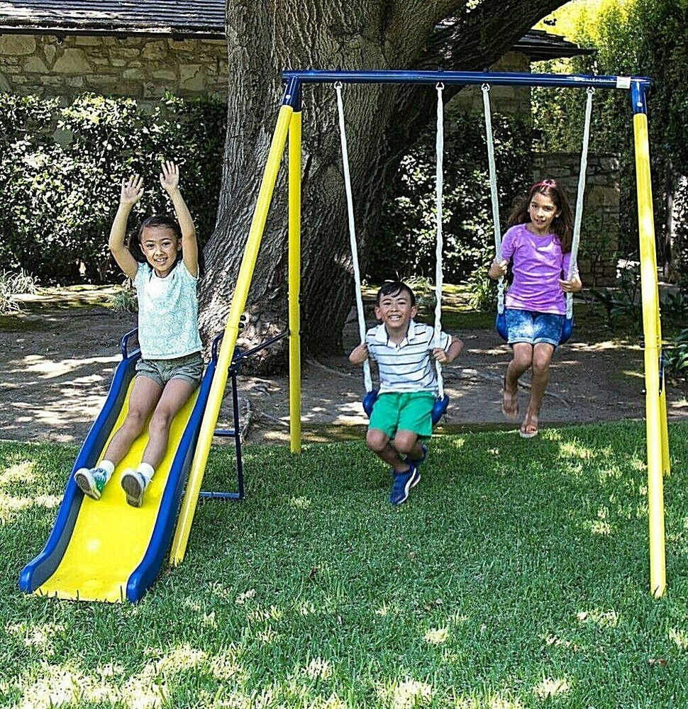 Backyard Swing For Kids
 Swing Set Playground Metal Outdoor Play Slide Kids