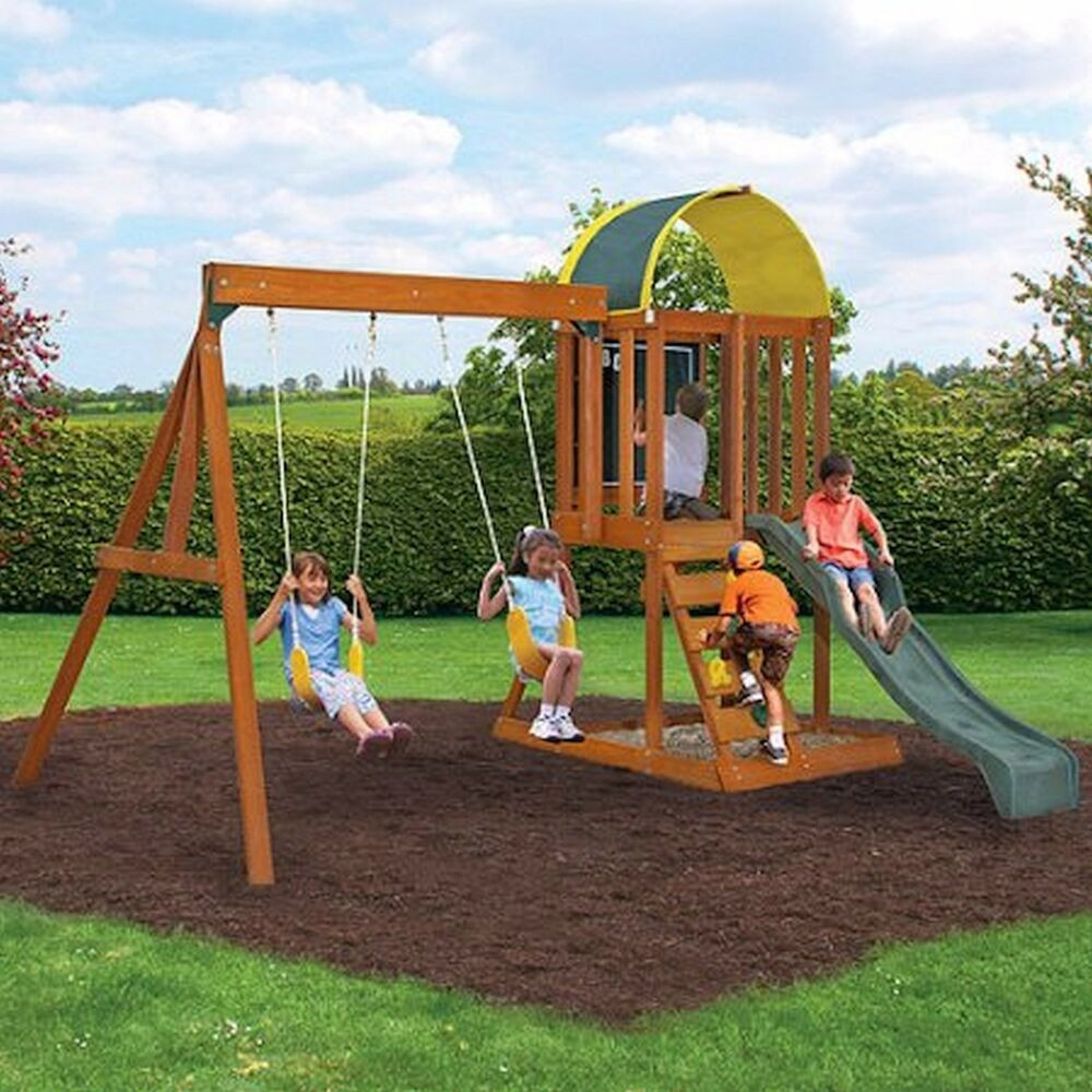 Backyard Swing For Kids
 Wooden Outdoor Swing Set Playground Swingset Playset Kids