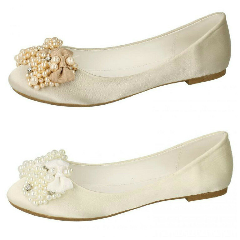 Ballerina Wedding Shoes
 F La s Satin Ballerina Wedding Shoes Ivory & Gold