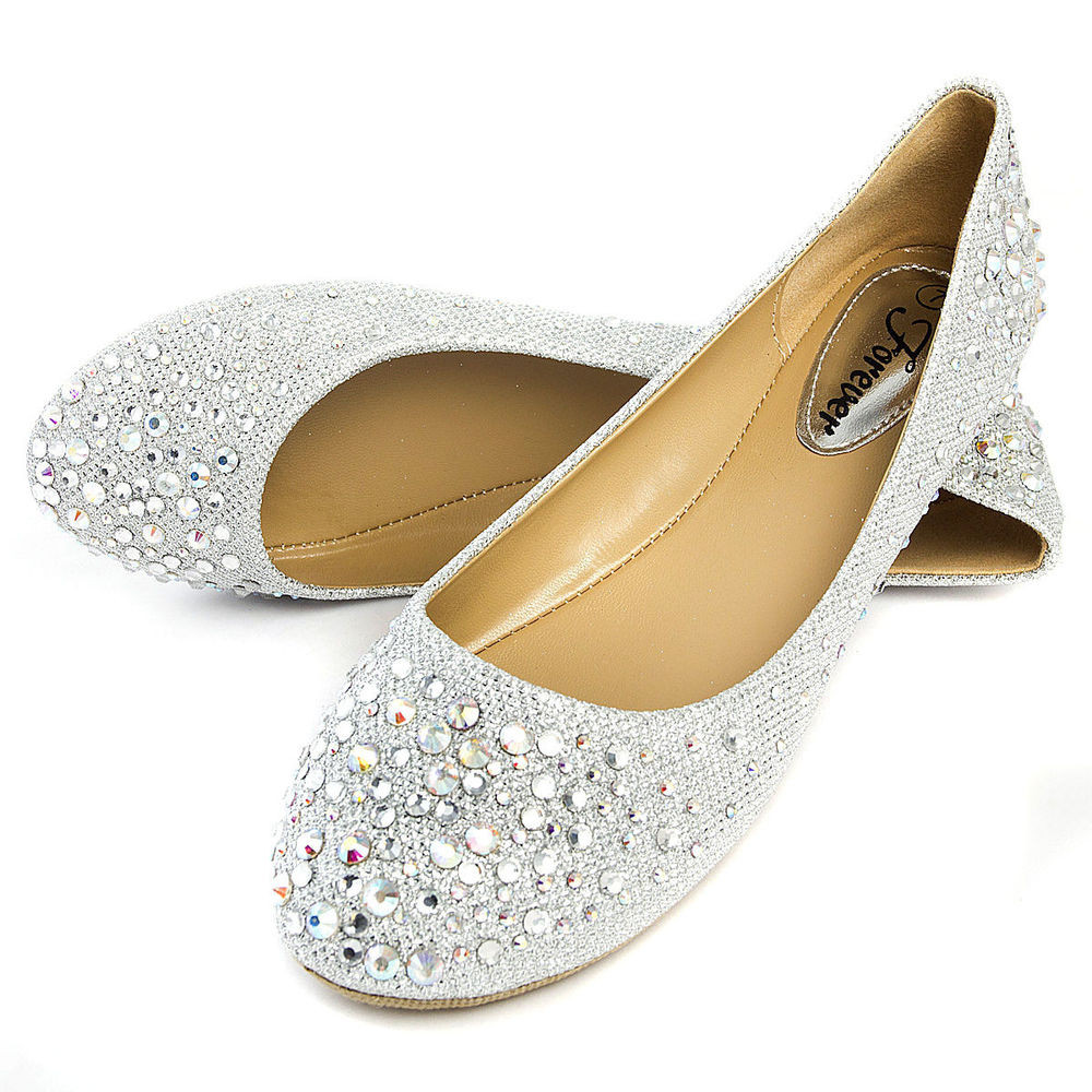 Ballerina Wedding Shoes
 Silver Round Toe Rhinestone Crystal Bridal Wedding