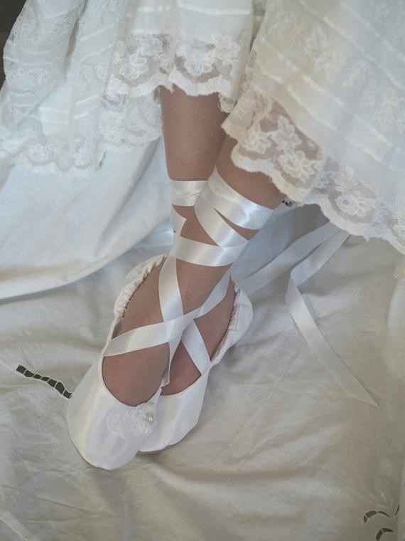 Ballerina Wedding Shoes
 White Satin Ballet Bridal Shoes White Ballerina Bridal