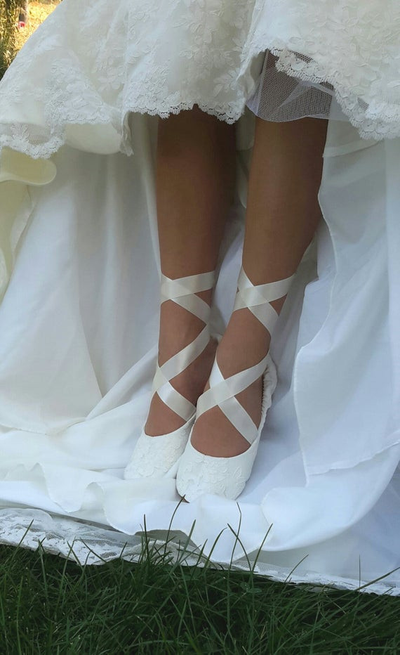 Ballerina Wedding Shoes
 Lace Ballerina Style Bridal Shoe Ivory Lace Flat Wedding