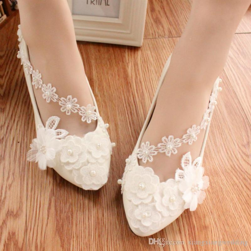 Ballerina Wedding Shoes
 White Pearl Wedding Shoes Ballerina Flat Ankle Tie Lovely