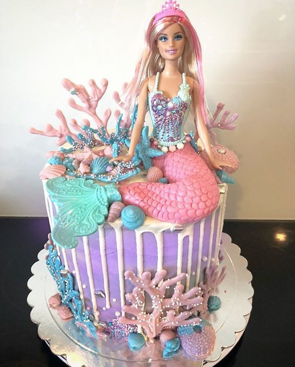 Barbie Mermaid Birthday Party Ideas
 Barbie Mermaid cake with blue pink and lilac raspberry