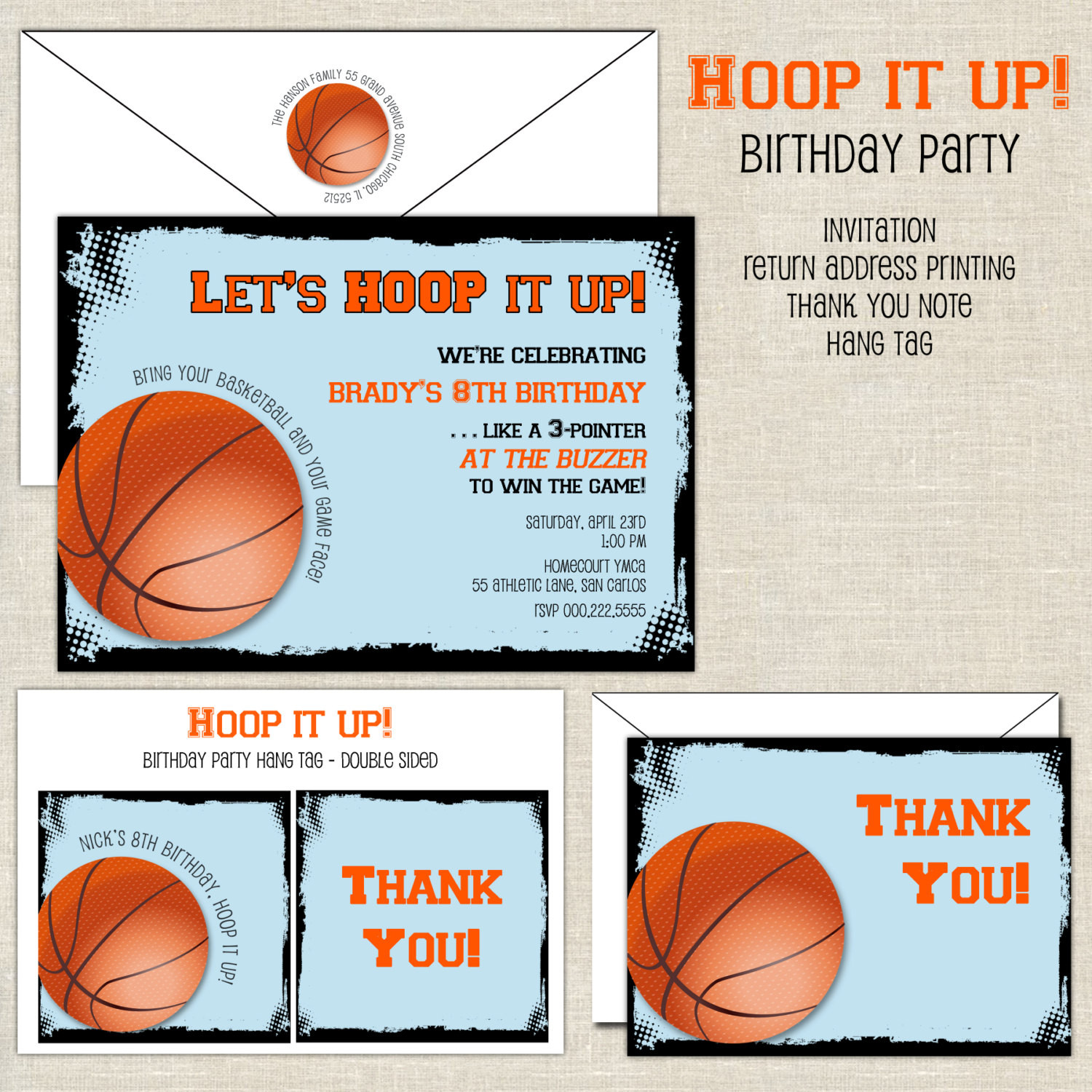 Basketball Birthday Party Invitations
 Hoop it Up Basketball Birthday Invitation
