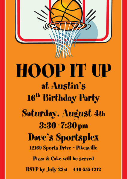 Basketball Birthday Party Invitations
 Basketball Hoops Invitation